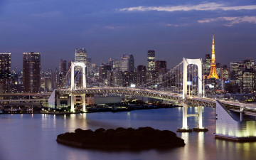 обоя dusk, and, dawn, in, japan, города, токио, Япония, ночь, город, мост, огни