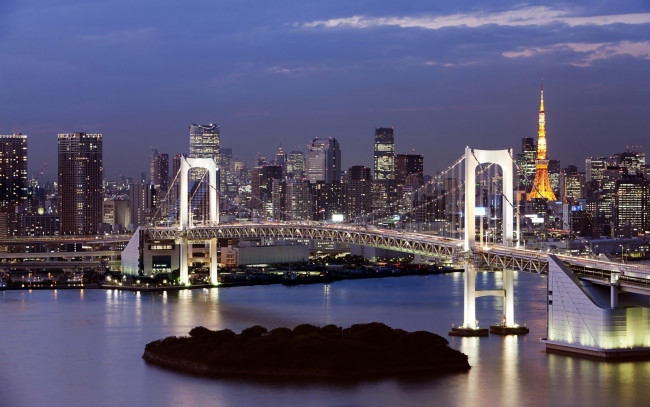 Обои картинки фото dusk, and, dawn, in, japan, города, токио, Япония, ночь, город, мост, огни