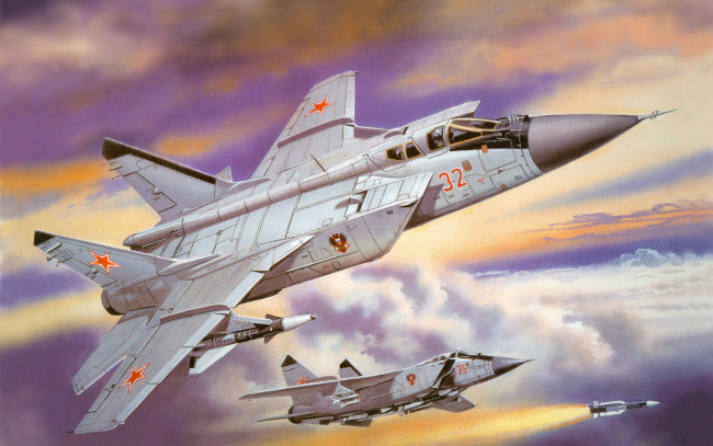 Обои картинки фото миг, 31, авиация, 3д, рисованые, graphic, foxhound, российские, двухместные, сверхзвуковые, всепогодные, истребители-перехватчики