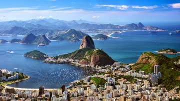 Картинка rio+de+janeiro+brasil города рио-де-жанейро+ бразилия панорама здания залив горы море
