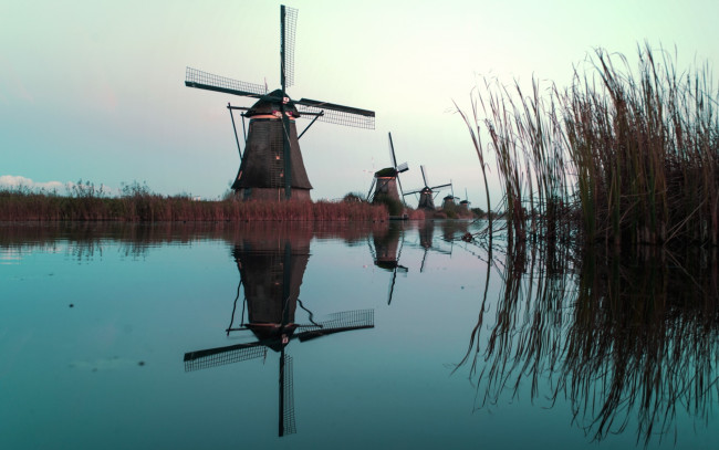 Обои картинки фото разное, мельницы, netherland, water, reflection