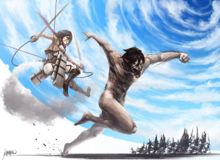 обоя аниме, shingeki no kyojin, атака, титанов