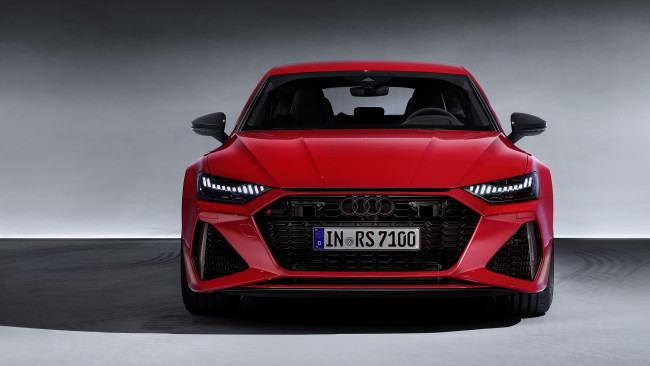 Обои картинки фото audi rs 7 sportback 2019, автомобили, audi, вид, спереди, красный, спортбэк, ауди