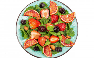 Картинка еда фрукты +ягоды миндаль клубника ежевика мята