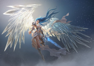 Картинка видео+игры  + +legends   лед hair доспех ice меч armor glacia       воительница warrior волосы sword ангел girl девушка angel полет снег fly