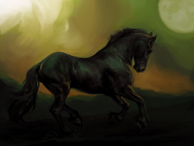 Обои картинки фото рисованные, животные,  лошади, фон, лошадь