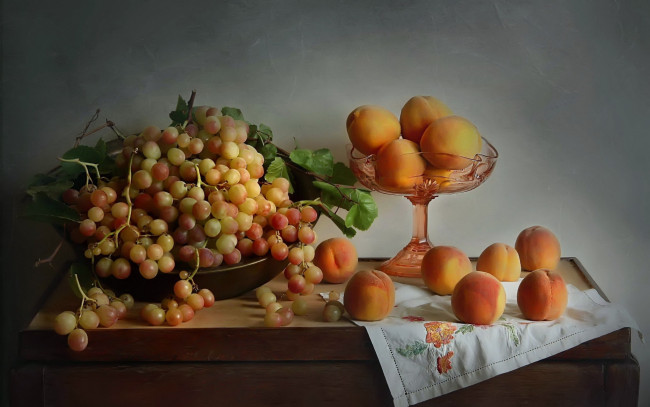Обои картинки фото еда, фрукты,  ягоды, лимоны, виноград, осень, натюрморт, с, фруктами