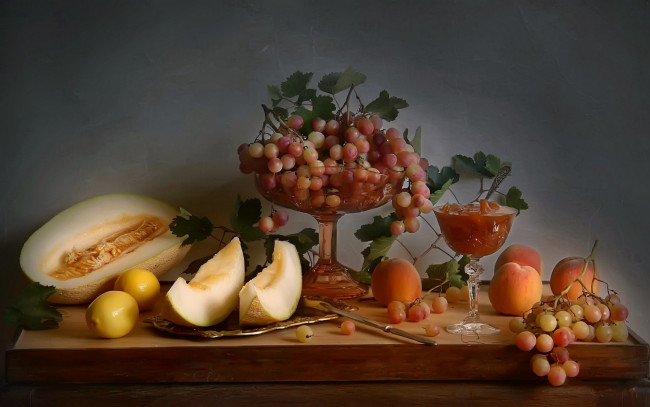 Обои картинки фото еда, фрукты,  ягоды, осень, натюрморт, с, фруктами, лимоны, виноград