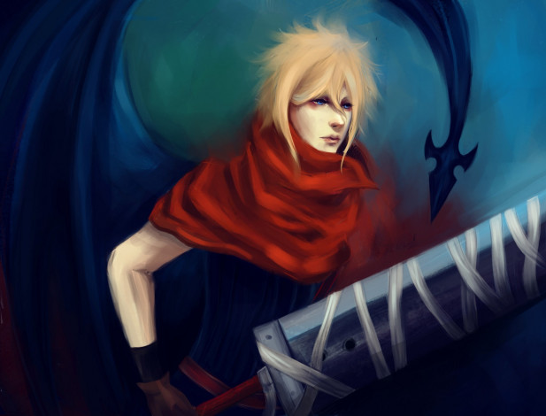 Обои картинки фото разное, арты, art, robas, arel, парень, cloud, strife, демон, оружие, меч, final, fantasy