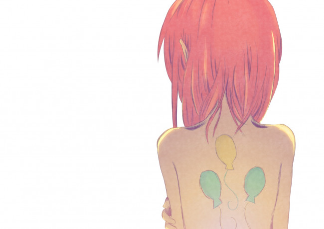 Обои картинки фото аниме, unknown,  другое, девочка, арт, шарики, спина