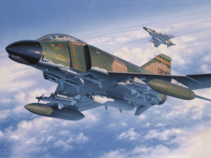 Картинка рисованное авиация painting art war aviation jet mcdonnell douglas f-4 phantom ii fighter