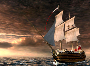 Картинка корабли рисованные мачты парусник волны графика паруса корабль море