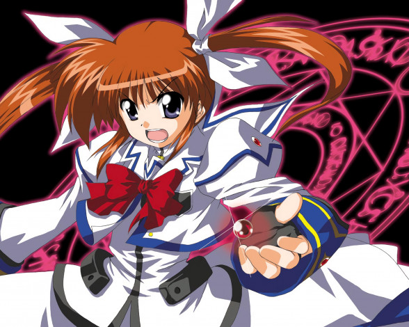 Обои картинки фото аниме, mahou shoujo lyrical nanoha, фон, взгляд, девушки