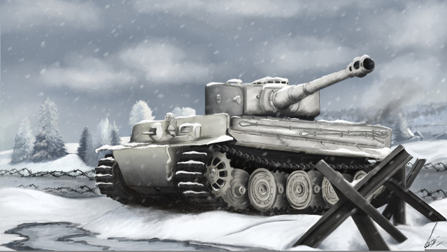 Обои картинки фото рисованное, армия, немецкий, арт, тигр, зима, тяжёлый, война, вторая, мировая, tiger