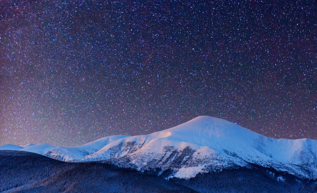 Обои картинки фото природа, горы, снег, небо, звезды