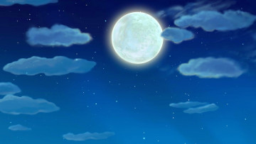 обоя рисованное, природа, облака, ночь, луна