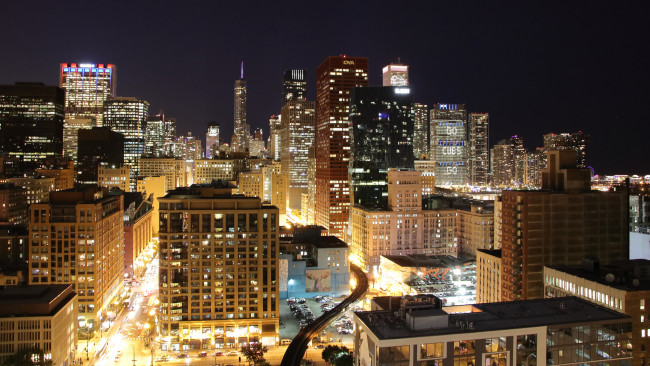Обои картинки фото chicago, города, Чикаго , сша, здания, огни, ночь