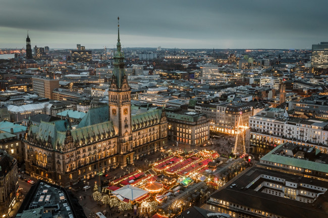 Обои картинки фото hamburg, города, гамбург , германия, огни, ночь