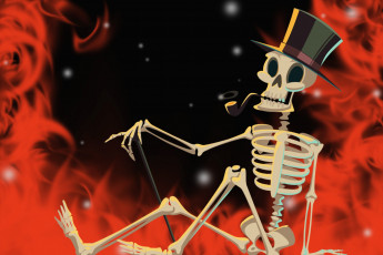 обоя праздничные, хэллоуин, helloween, скелет, огонь