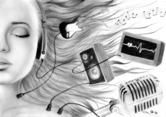 Картинка рисованное люди девушка лицо музыка
