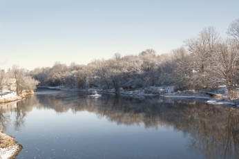 Картинка природа реки озера деревья зима снег река небо