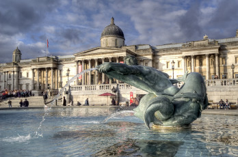Картинка города лондон великобритания фонтан здание трафальгарская площадь скульптура