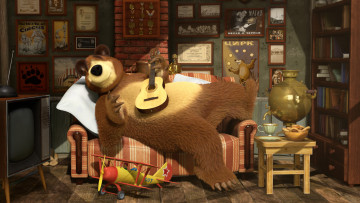 обоя мультфильмы, маша, медведь, гитара, самовар