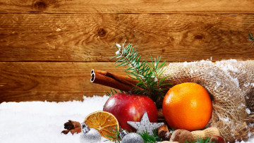 Картинка праздничные угощения яблоко шарики корица апельсин