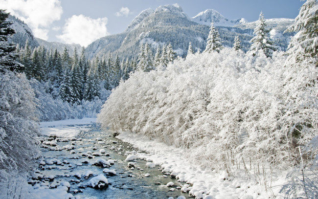 Обои картинки фото природа, зима, горы, река