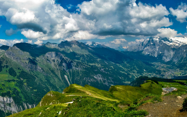 Обои картинки фото швейцария, берн, лаутербруннен, природа, горы, облака