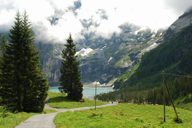 Обои картинки фото швейцария, берн, кандерштег, природа, пейзажи, горы, озеро
