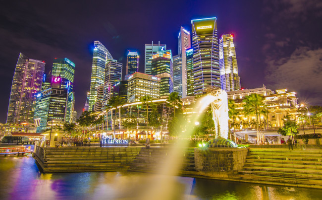 Обои картинки фото singapore, города, сингапур, огни, город, ночь
