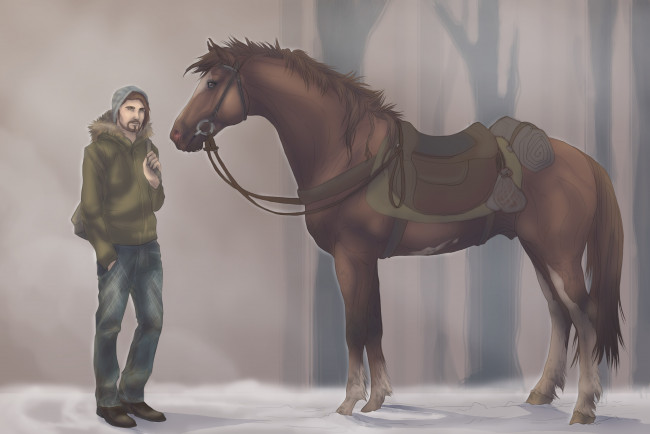 Обои картинки фото рисованные, животные, лошади, человек, лошадь