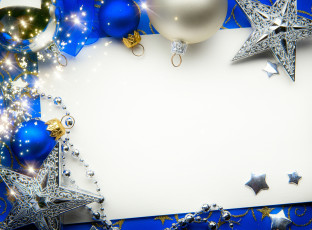 Картинка праздничные украшения огоньки звёзды шары рождество merry christmas лист новый год