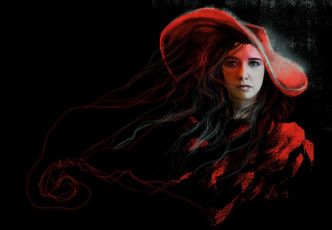 Картинка рисованное люди волосы красная шляпа черный фон взгляд девушка