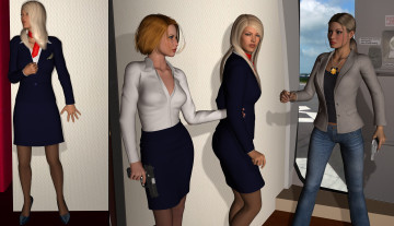обоя stewardesses, 3д графика, фантазия , fantasy, девушки, оружия