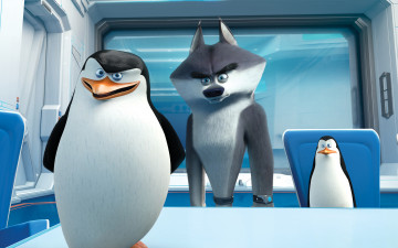 обоя мультфильмы, the penguins of madagascar, пингвины, клюв, глаза