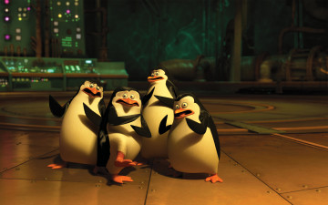 обоя мультфильмы, the penguins of madagascar, пингвины, клюв, глаза