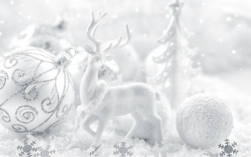 Картинка праздничные фигурки снежинки шар christmas рождество новый год олень фигурка снег ёлки белое блёстки