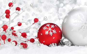 обоя праздничные, шары, новый, год, украшения, снег, christmas, рождество, бусинки