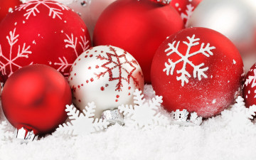 обоя праздничные, шары, снежинки, красные, новый, год, рождество, christmas