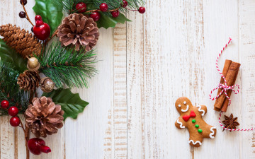 Картинка праздничные угощения печенье merry christmas шишки ветка рождество новый год