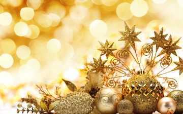Картинка праздничные украшения gold decoration bokeh новый год merry christmas рождество золото шары