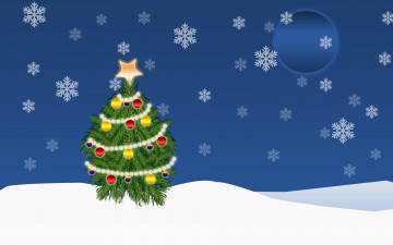 Картинка праздничные векторная+графика+ новый+год снег фон луна украшения елка снежинки