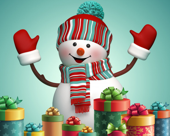 Обои картинки фото праздничные, 3д графика , новый год, snowman, 3d, cute, merry, christmas, new, year, winter, снеговик, новый, год, рождество