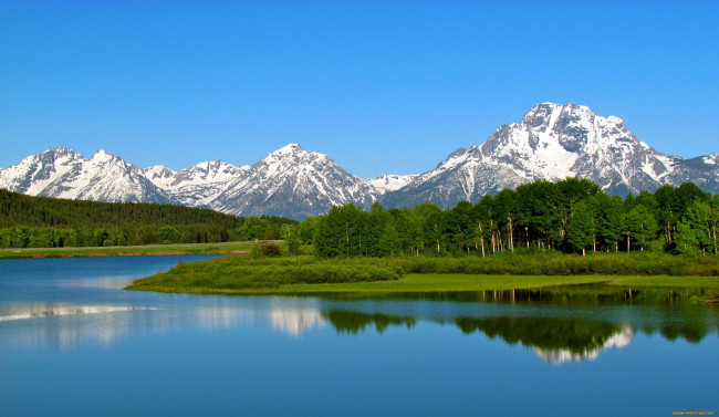 Обои картинки фото природа, реки, озера, небо, горы, снег, лес, деревья, озеро
