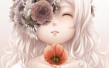Картинка аниме unknown +другое вода мак улыбка цветы девушка bouno satoshi арт