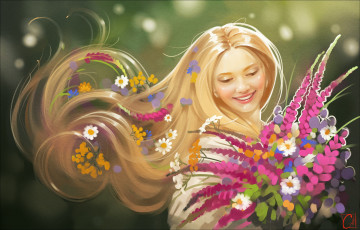 Картинка gaudibuendia рисованное люди улыбка цветы девушка