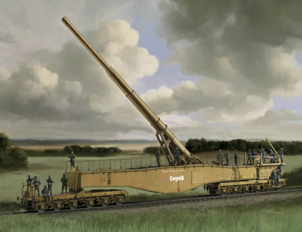 Обои картинки фото рисованное, армия, платформа, гармата