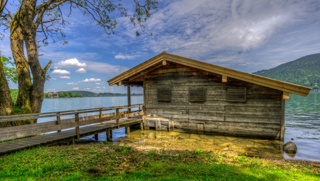 Обои картинки фото tegernsee,  bavaria, города, - пейзажи, пристань, река, городок